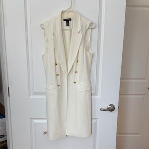INC International Concepts Cream Sleeveless Blazer with Gold Buttons